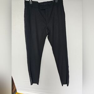Men's Retro Vintage Black Tuxedo Long RisePants Satin Stripe Sz 32